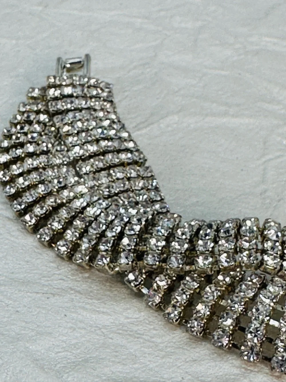 Vintage Multi Row Twist Clear Rhinestone Bracelet 7” Glam Bling Statement Estate